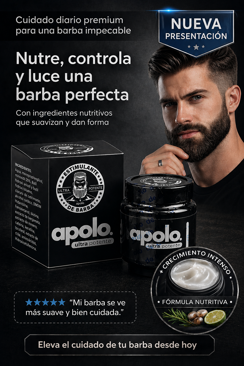 Bálsamo para Crecimiento de Barba Ultra Potente con Minoxidil 20% | 100mL